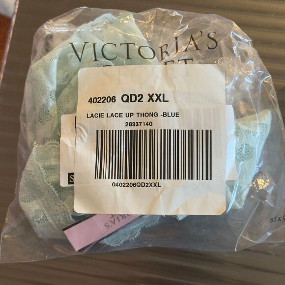 NWT (XXL) Victoria’s Secret Lace Thong Panty - Light Teal with Lattice Detail - Picture 7 of 8